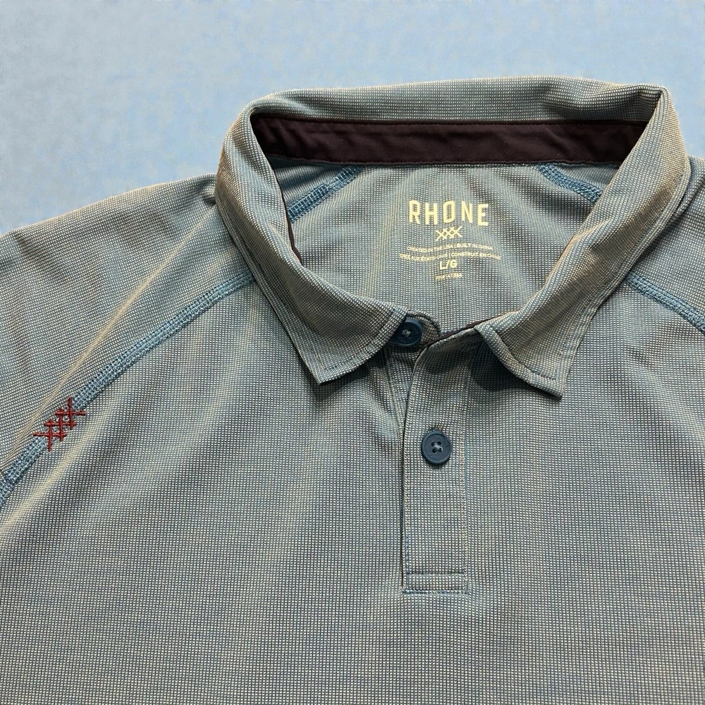 Mens Rhone Performance Polo‎ Shirt L Blue Raglan Athletic Golf